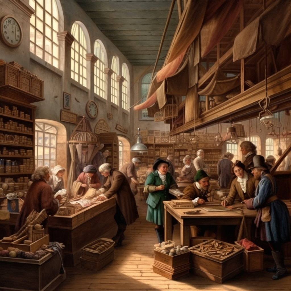 Old market of the eighteenth century in Europe